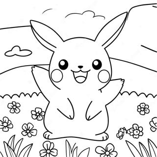 Happy Pikachu In A Flower Field Coloring Page 2258-2553