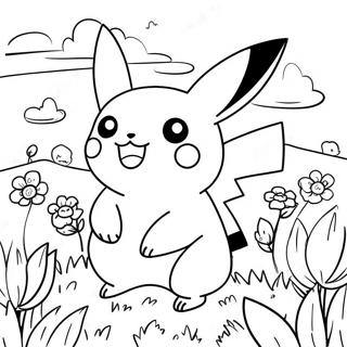 Happy Pikachu In A Flower Field Coloring Page 2258-2554