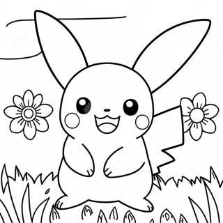 Happy Pikachu In A Flower Field Coloring Page 2258 2556