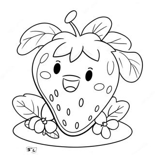 Cartoon Strawberry With Flowers Coloring Page 26077-5700