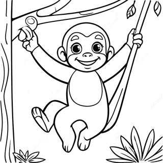 Curious George Swinging From A Tree Coloring Page 27659-6014