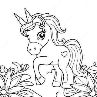 Sparkling Unicorn With Flowers Coloring Page 288-174