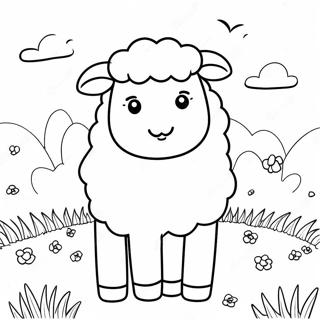 Fluffy Sheep In A Meadow Coloring Page 30032-6537