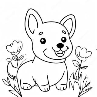 Happy Corgi With Flowers Coloring Page 30125-6557