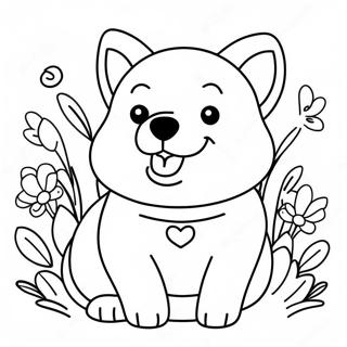 Happy Corgi With Flowers Coloring Page 30125-6558