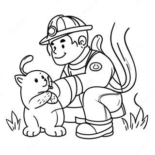 Brave Firefighter Saving A Cat Coloring Page 30298-6595