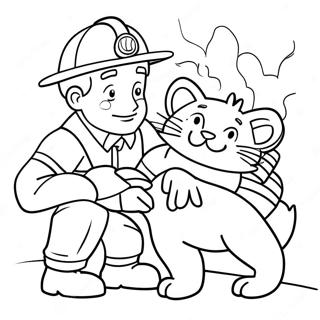 Brave Firefighter Saving A Cat Coloring Page 30298-6596