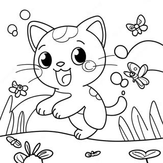 Playful Mew Chasing Butterflies Coloring Page 31278-6817