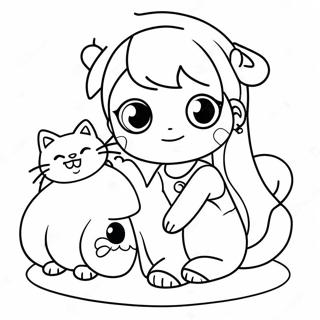 Chibi Anime Girl With Cat Coloring Page 3193-1856