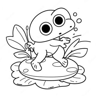 Keroppi Jumping On A Lily Pad Coloring Page 32201 7021