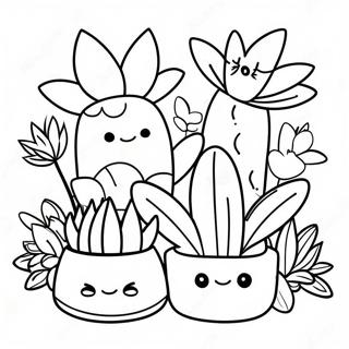 Cute Cartoon Succulent Plants Coloring Page 32374-7057