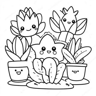 Cute Cartoon Succulent Plants Coloring Page 32374-7058