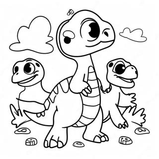 Cute Velociraptor Playing With Friends Coloring Page 32633-7117