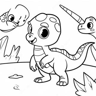 Cute Velociraptor Playing With Friends Coloring Page 32633-7118