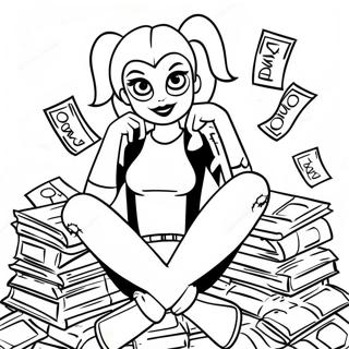 Harley Quinn Sitting On A Pile Of Cash Coloring Page 33264-7265