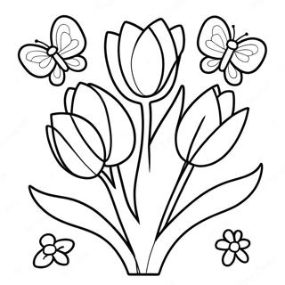 Tulip Bouquet With Butterflies Coloring Page 33888 7401