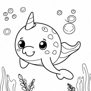 Cute Narwhal Swimming Coloring Page 34257-7473