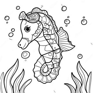 Colorful Seahorse Underwater Scene Coloring Page 36137-7894