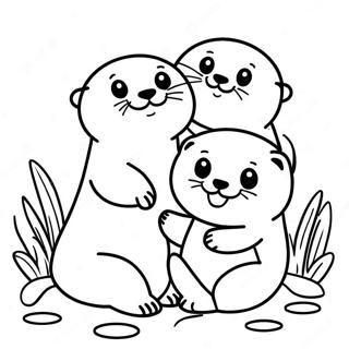 Happy Otter Family Coloring Page 36695-8022