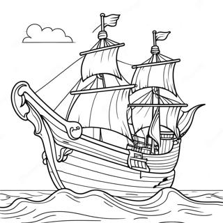 Colorful Pirate Ship On The Ocean Coloring Page 37170-8114