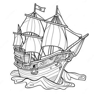 Colorful Pirate Ship On The Ocean Coloring Page 37170-8115