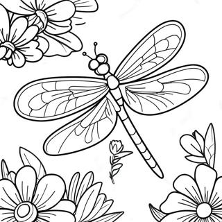 Colorful Dragonfly In A Flower Garden Coloring Page 39731-8674