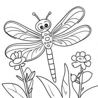 Colorful Dragonfly In A Flower Garden Coloring Page 39731-8675