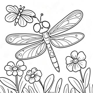 Colorful Dragonfly In A Flower Garden Coloring Page 39731-8676