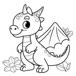 Friendly Dragon With Flowers Coloring Page 4013-751