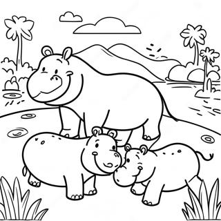 Hippo Family Relaxing By The River Coloring Page 40447-8842