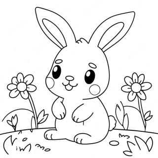 Cute Bunny In A Flower Garden Coloring Page 4376-957