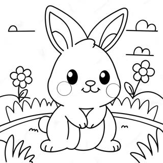 Cute Bunny In A Flower Garden Coloring Page 4376-958