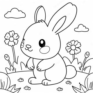 Cute Bunny In A Flower Garden Coloring Page 4376-959