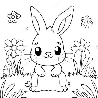 Cute Bunny In A Flower Garden Coloring Page 4376-960