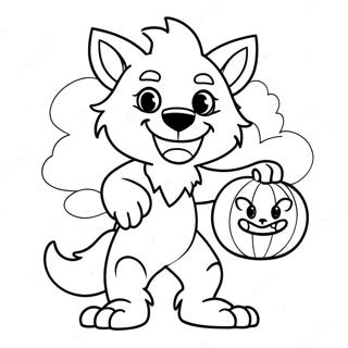 Cute Cartoon Werewolf Holding A Pumpkin Coloring Page 44974-9837