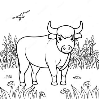 Majestic Bull In A Field Coloring Page 45221-9896