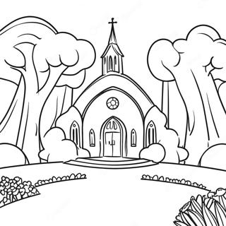 Peaceful Church Garden Coloring Page 49067 10742