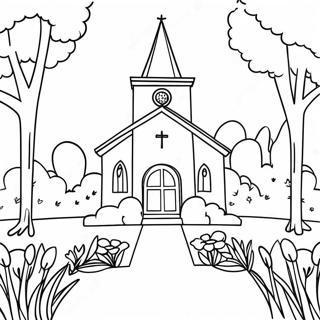 Peaceful Church Garden Coloring Page 49067 10743
