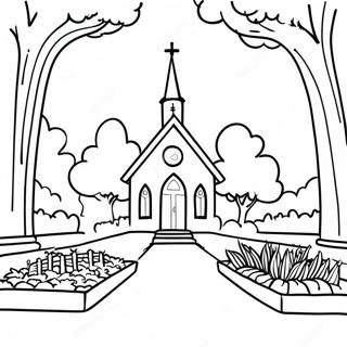 Peaceful Church Garden Coloring Page 49067 10744