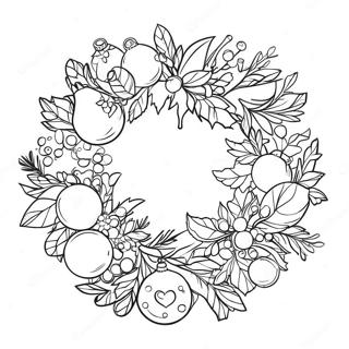 Colorful Christmas Wreath With Ornaments Coloring Page 49435-10811