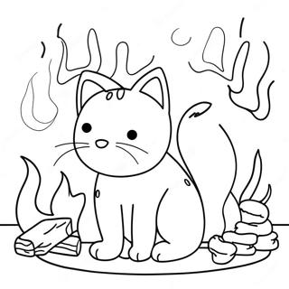 Cute Cat By The Fire Coloring Page 51728-11327