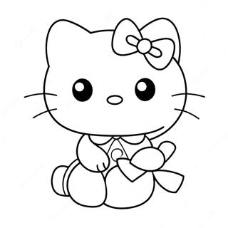 Cute Hello Kitty With Bow Coloring Page 561-2680