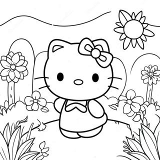 Hello Kitty In A Flower Garden Coloring Page 562-893