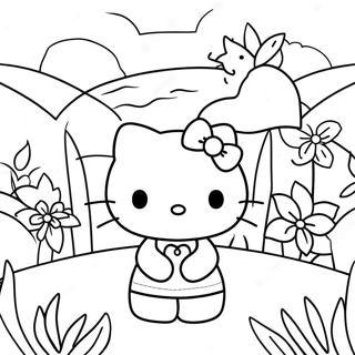 Hello Kitty In A Flower Garden Coloring Page 562-895