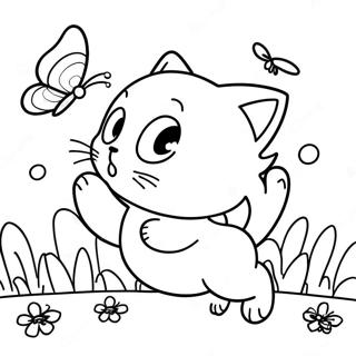 Playful Kitten Chasing A Butterfly Coloring Page 59775-13099