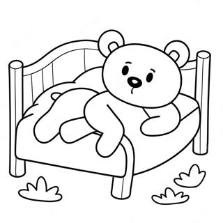Sleepy Teddy Bear In A Bed Coloring Page 64445-13298
