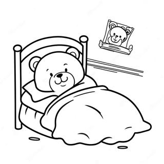 Sleepy Teddy Bear In A Bed Coloring Page 64445-13299