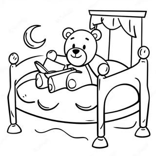 Sleepy Teddy Bear In A Bed Coloring Page 64445-13300