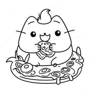 Cute Pusheen Eating Pizza Coloring Page 6473-934