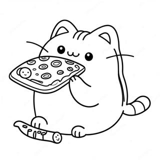 Cute Pusheen Eating Pizza Coloring Page 6473-935